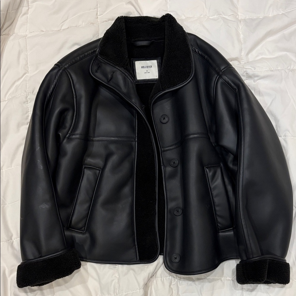 Hollister Black Faux Leather Coat